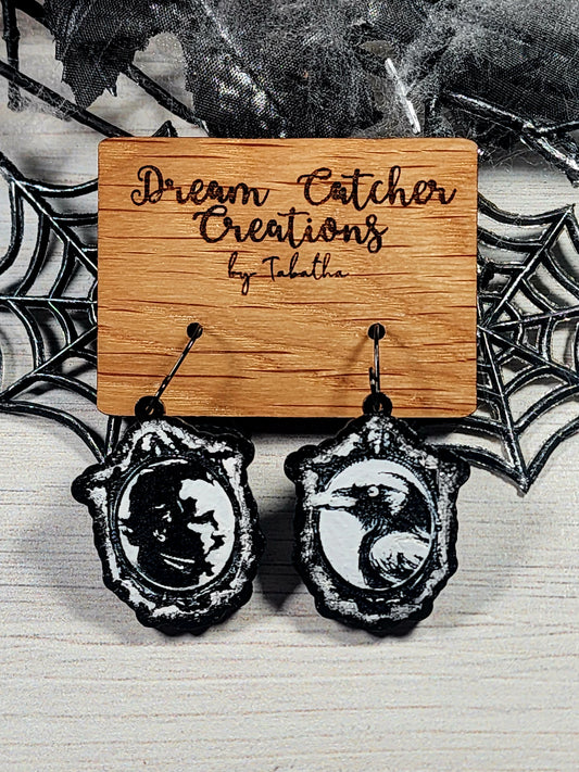 Edgar Allen Poe & Raven Wood Earrings