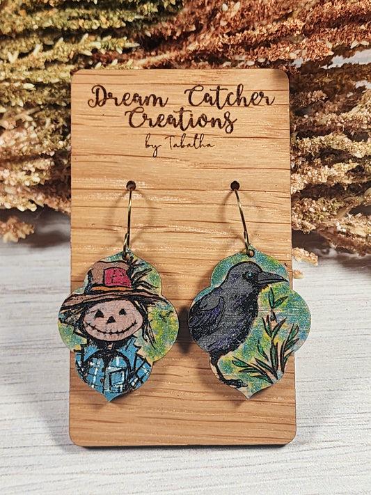 Scarecrow & Crow Wood Earrings