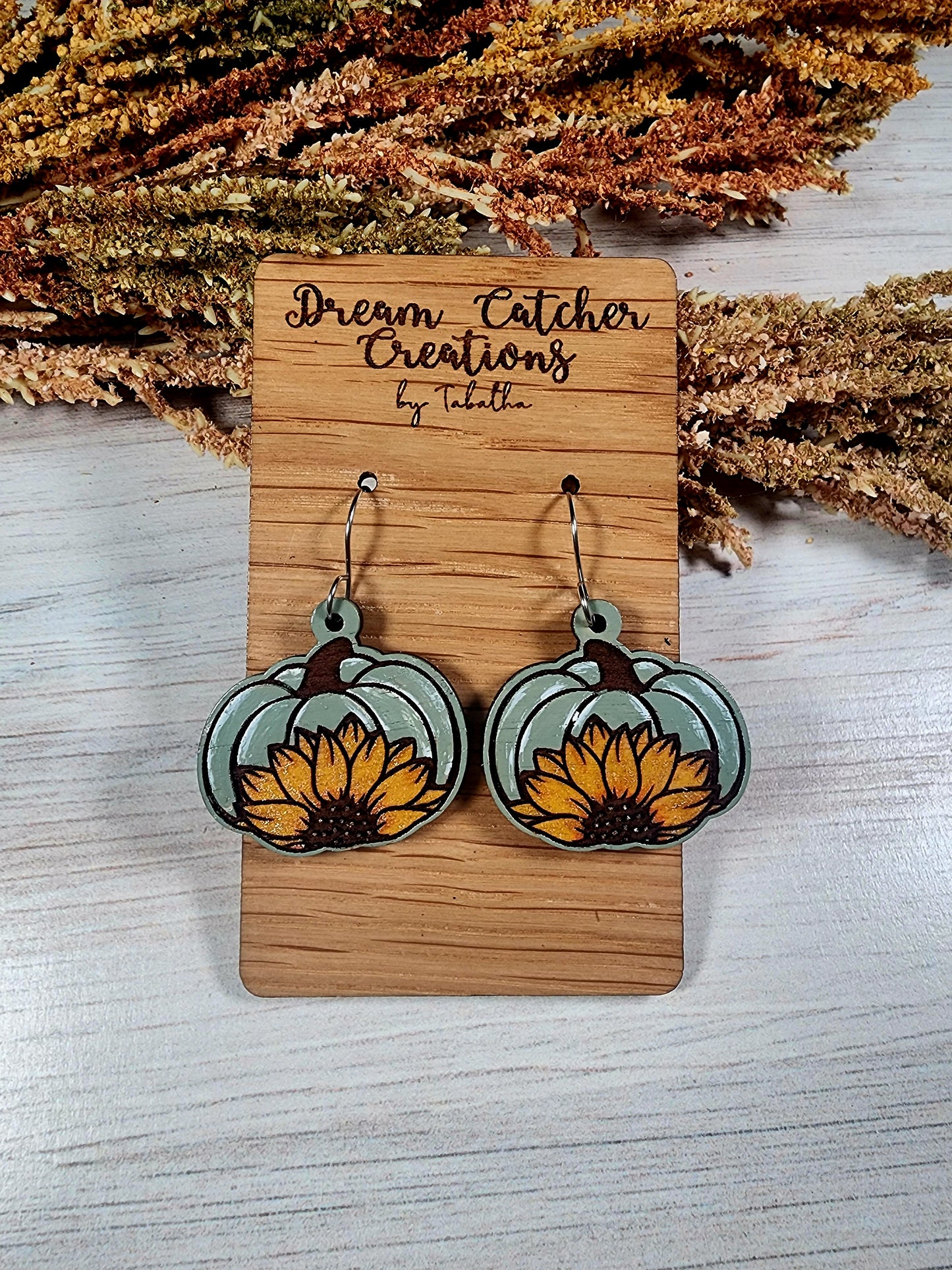 Pumpkin Sunflower Wood Earrings