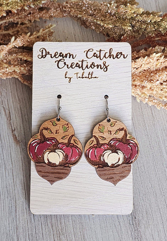 Pumpkin Patch Wood Earrings- Burgundy, Cream & Rose