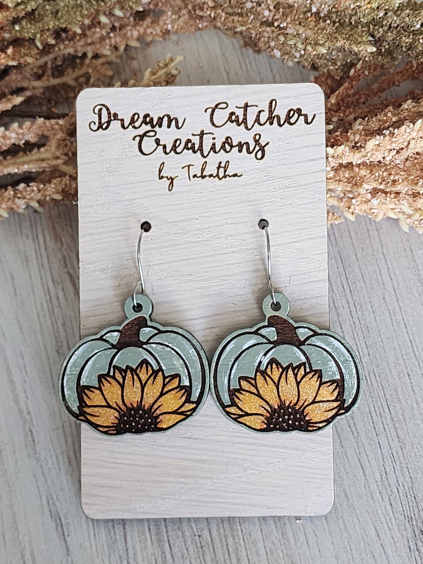 Pumpkin Sunflower Wood Earrings