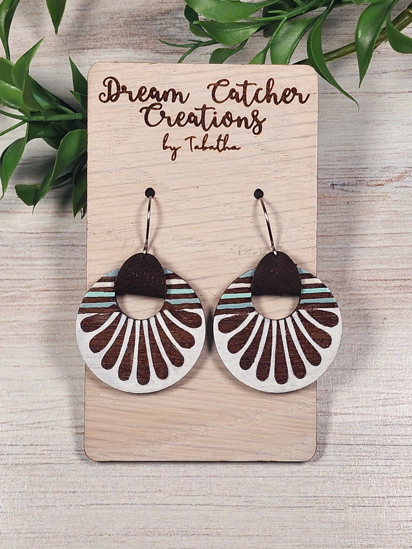 Striped Scallop Peekaboo Wood Earrings- White