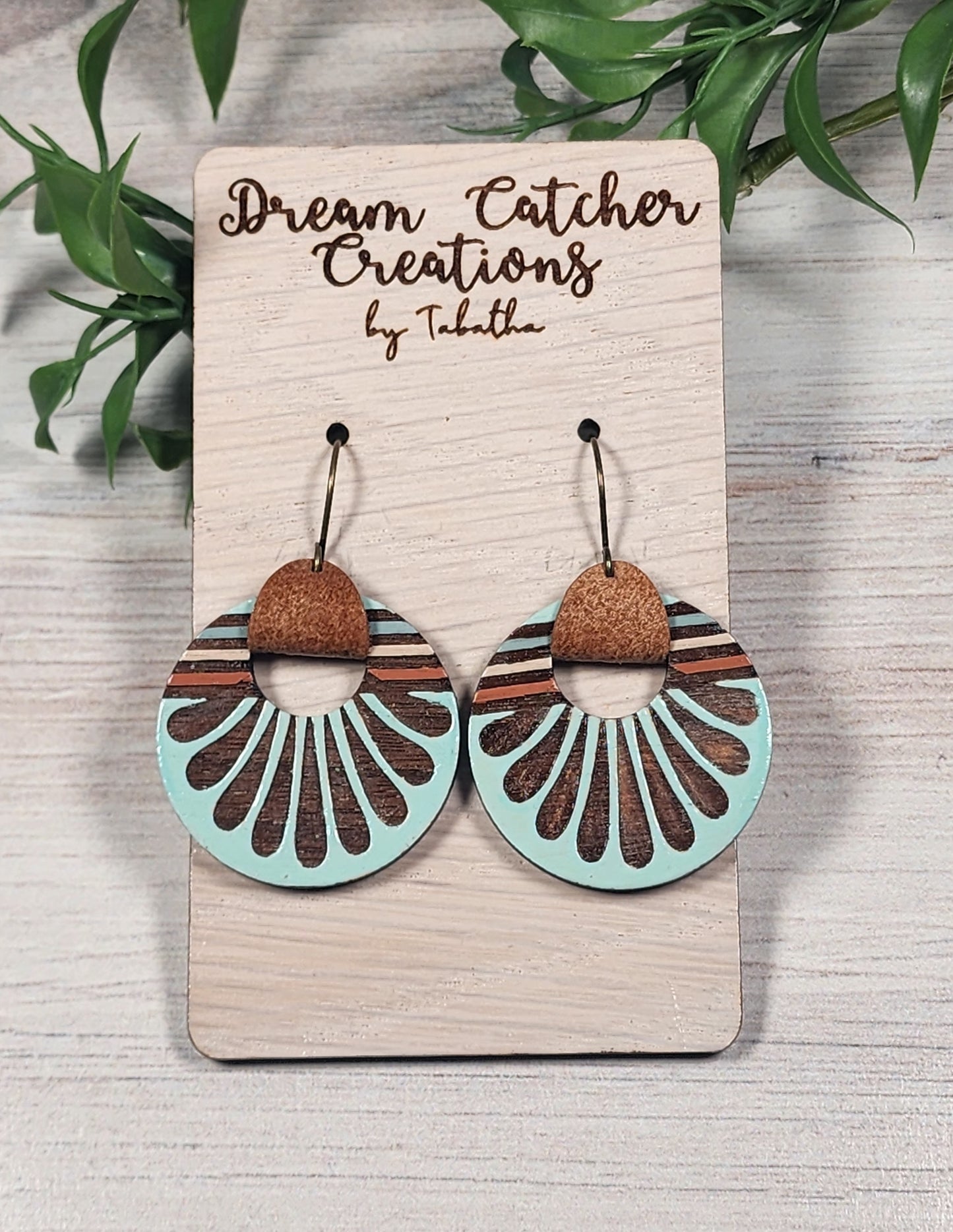 Striped Scallop Peekaboo Wood Earrings- Mint