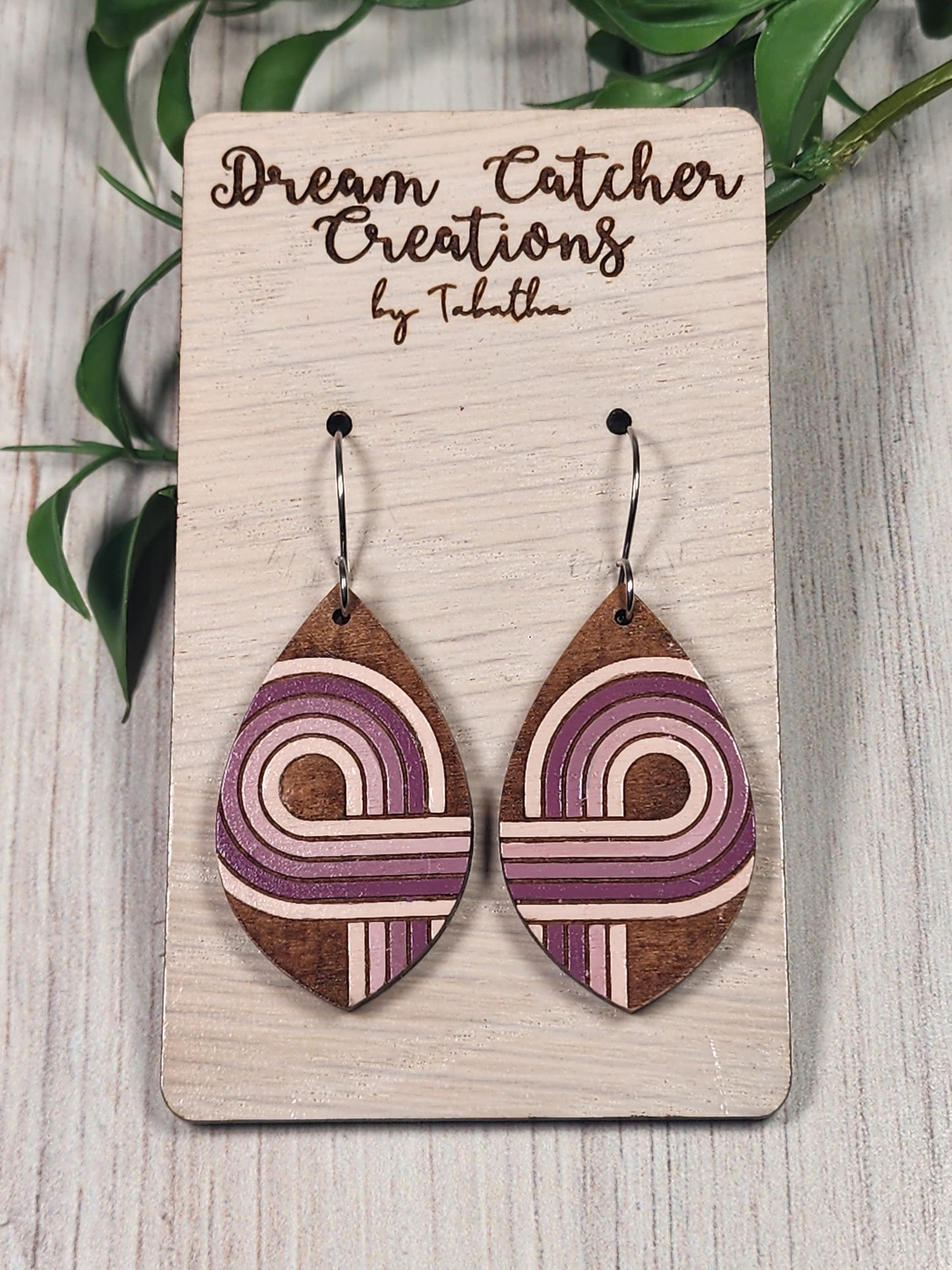 Retro Teardrop Wood Earrings- Mauves