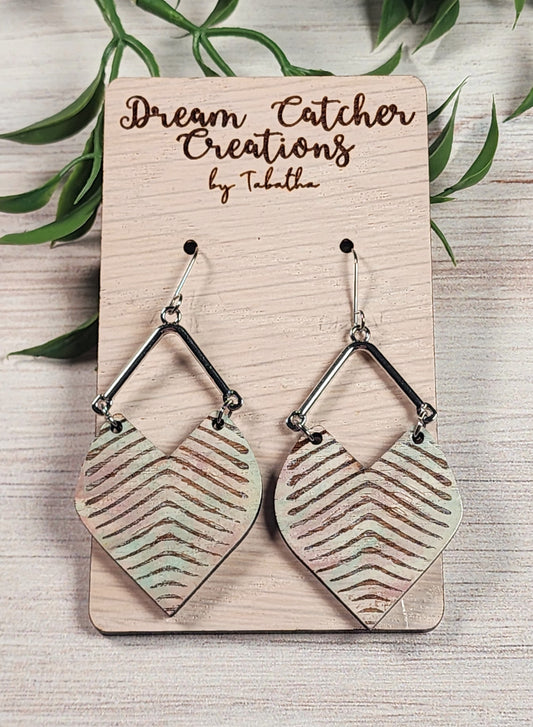 Engraved Striped Split Wood Earrings- Watercolor