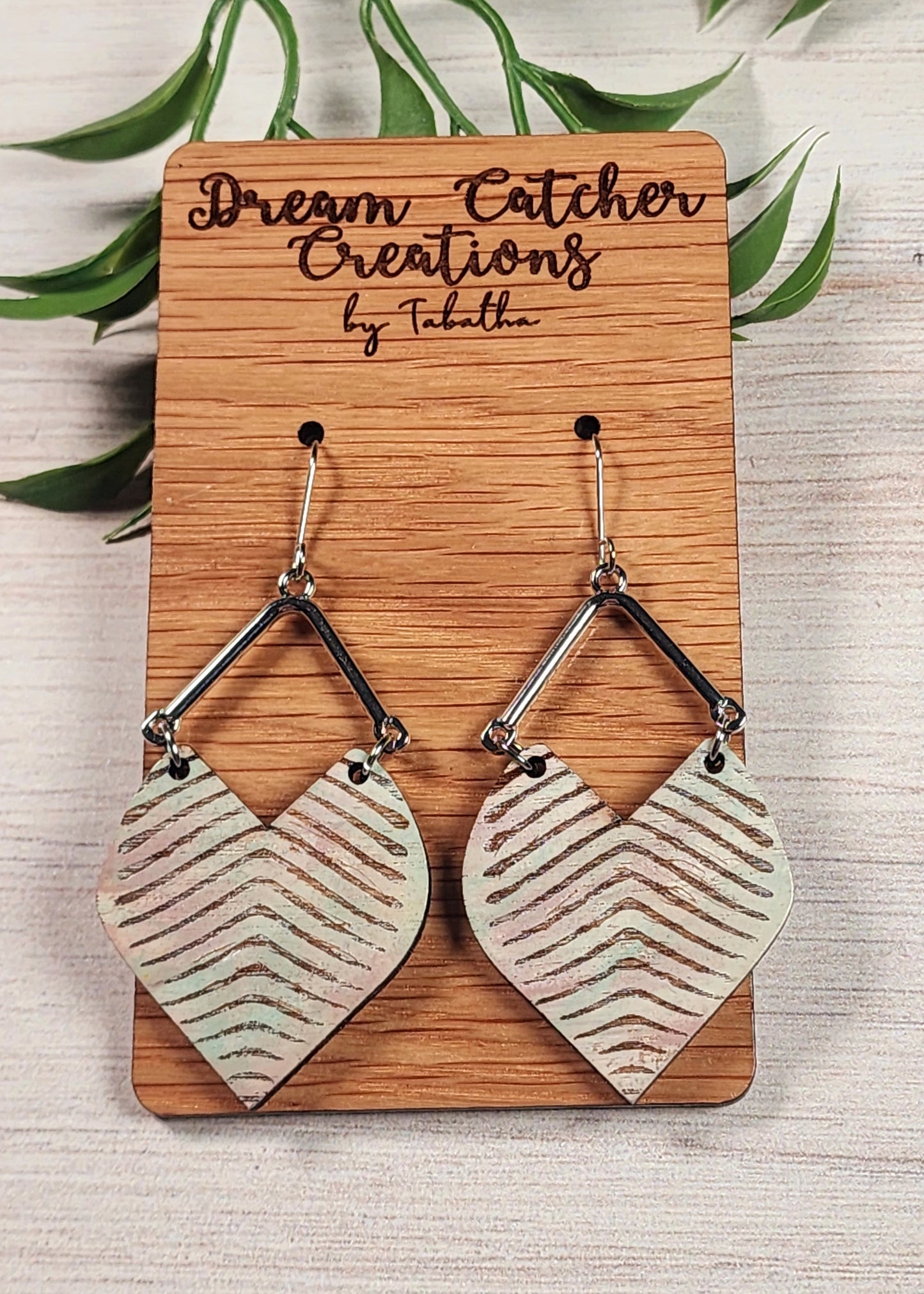 Engraved Striped Split Wood Earrings- Watercolor