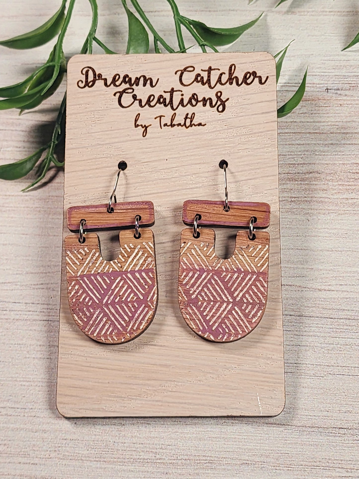 Abstract Upside Down Arch Wood Earrings- antique pink