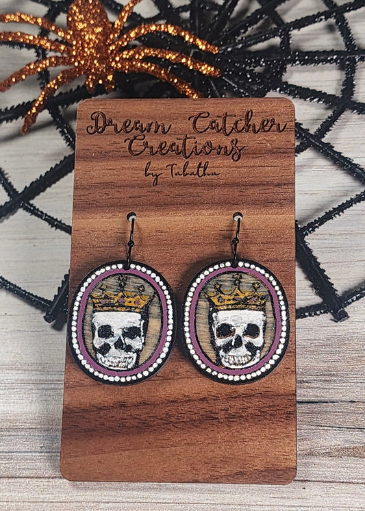 King Skull Wood Earrings- Plum