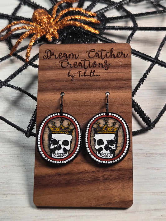 King Skull Wood Earrings- Red