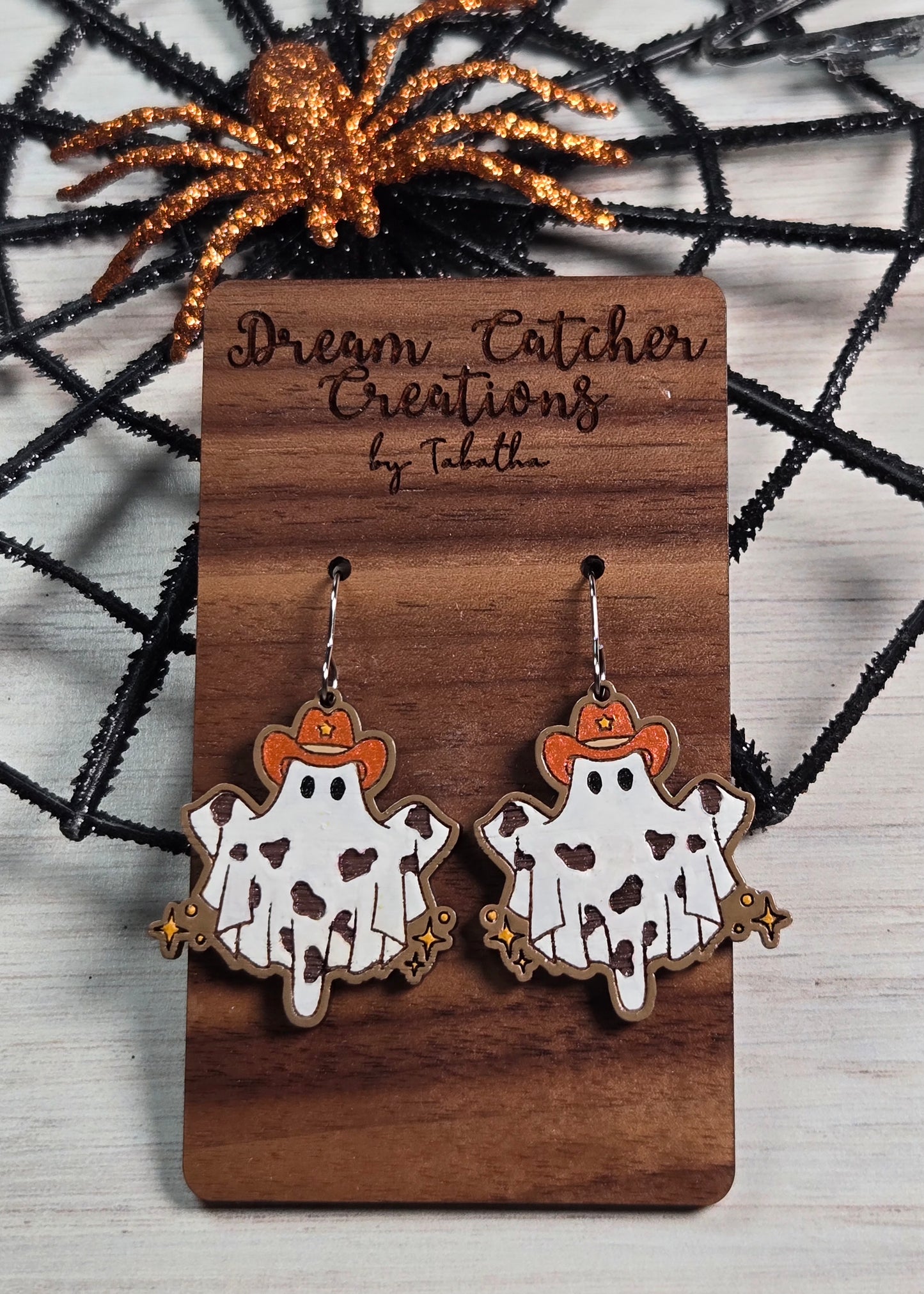 Cowboy Ghost Wood Earrings