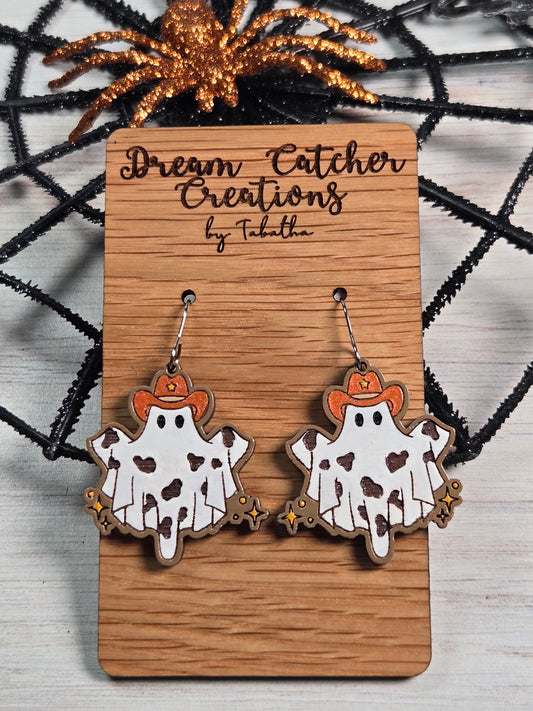 Cowboy Ghost Wood Earrings