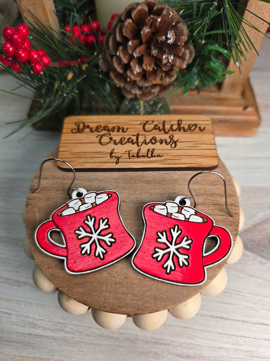 Hot Chocolate Wood Earrings- Snowflake