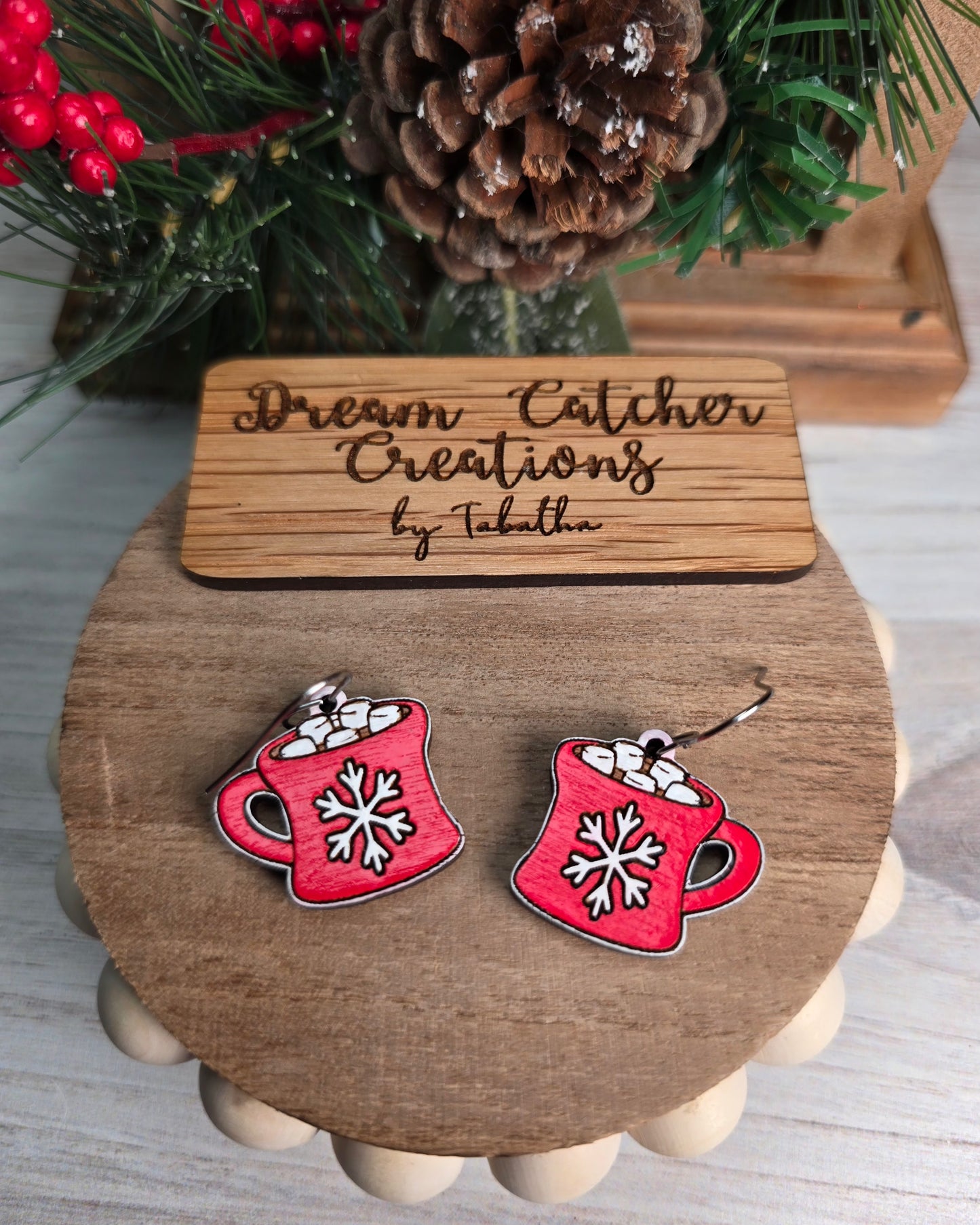 Hot Chocolate Wood Earrings- Snowflake- 1 inch