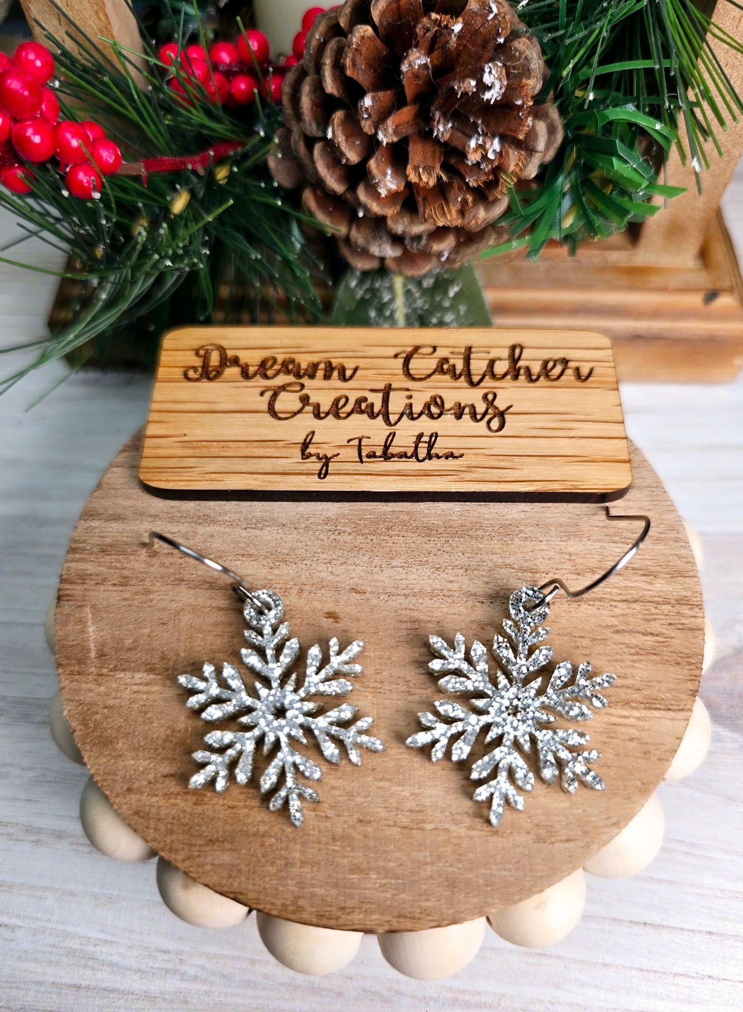 Silver Glitter Snowflake Acrylic Earrings