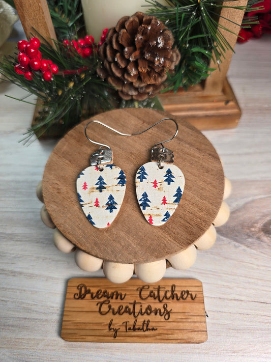 Christmas Bulb Leather Earrings- Trees