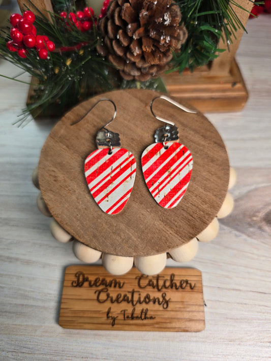 Christmas Bulb Leather Earrings- Candy Cane