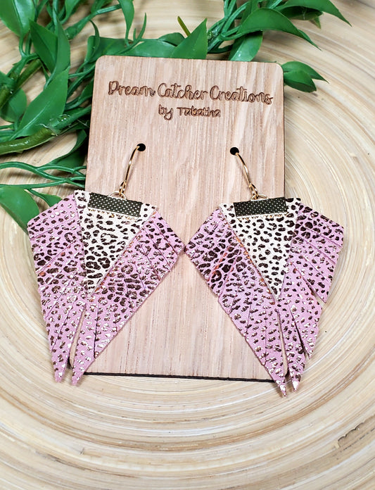 Boho Triangle- Jungle Cheetah Rose Gold w/Cream- 2.5 Inches