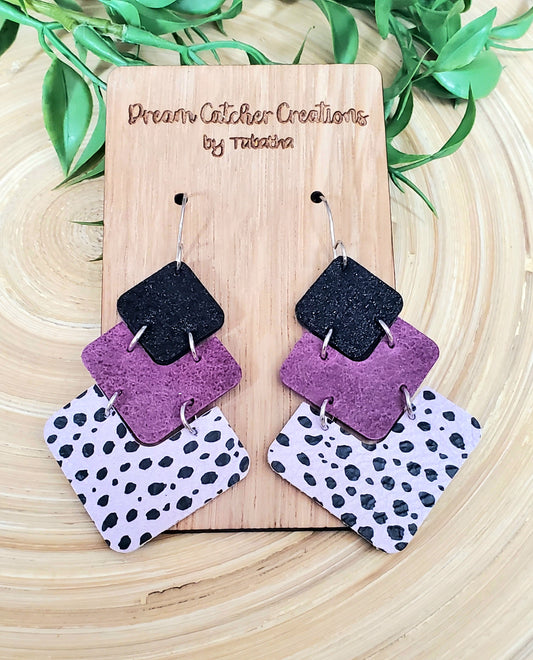 Chevron Leather Earrings- Purple Cheetah