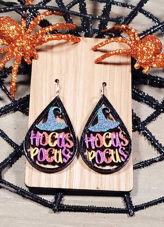 Witch Sisters Hat Wood Earrings