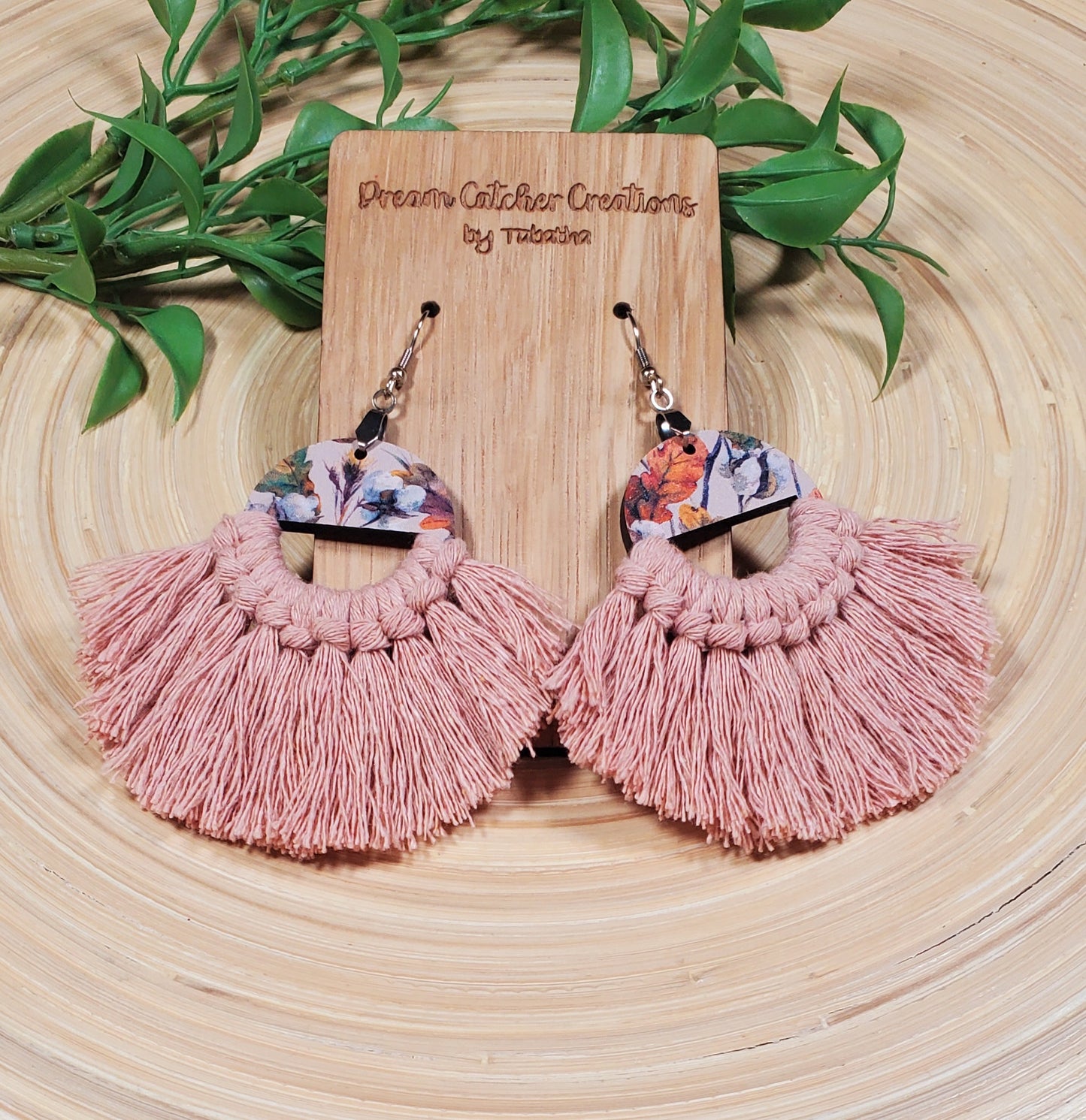 Macramé Earrings- Peach Fall Floral