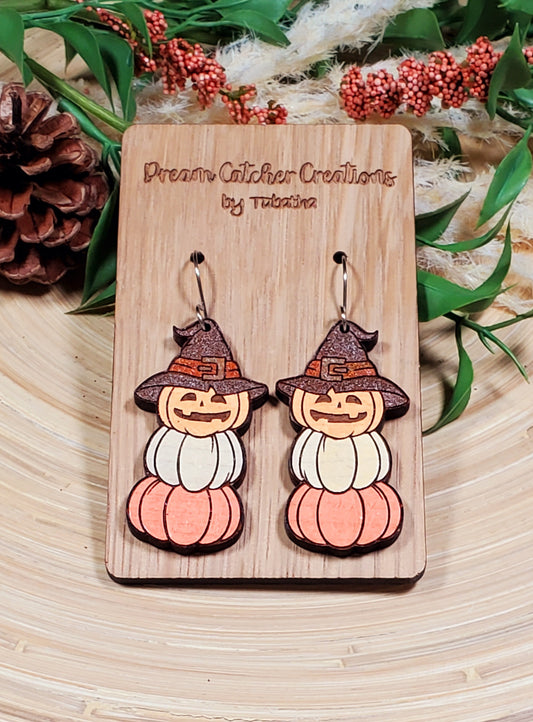 Pumpkin Stacker Wood Earrings- Orange & Cream