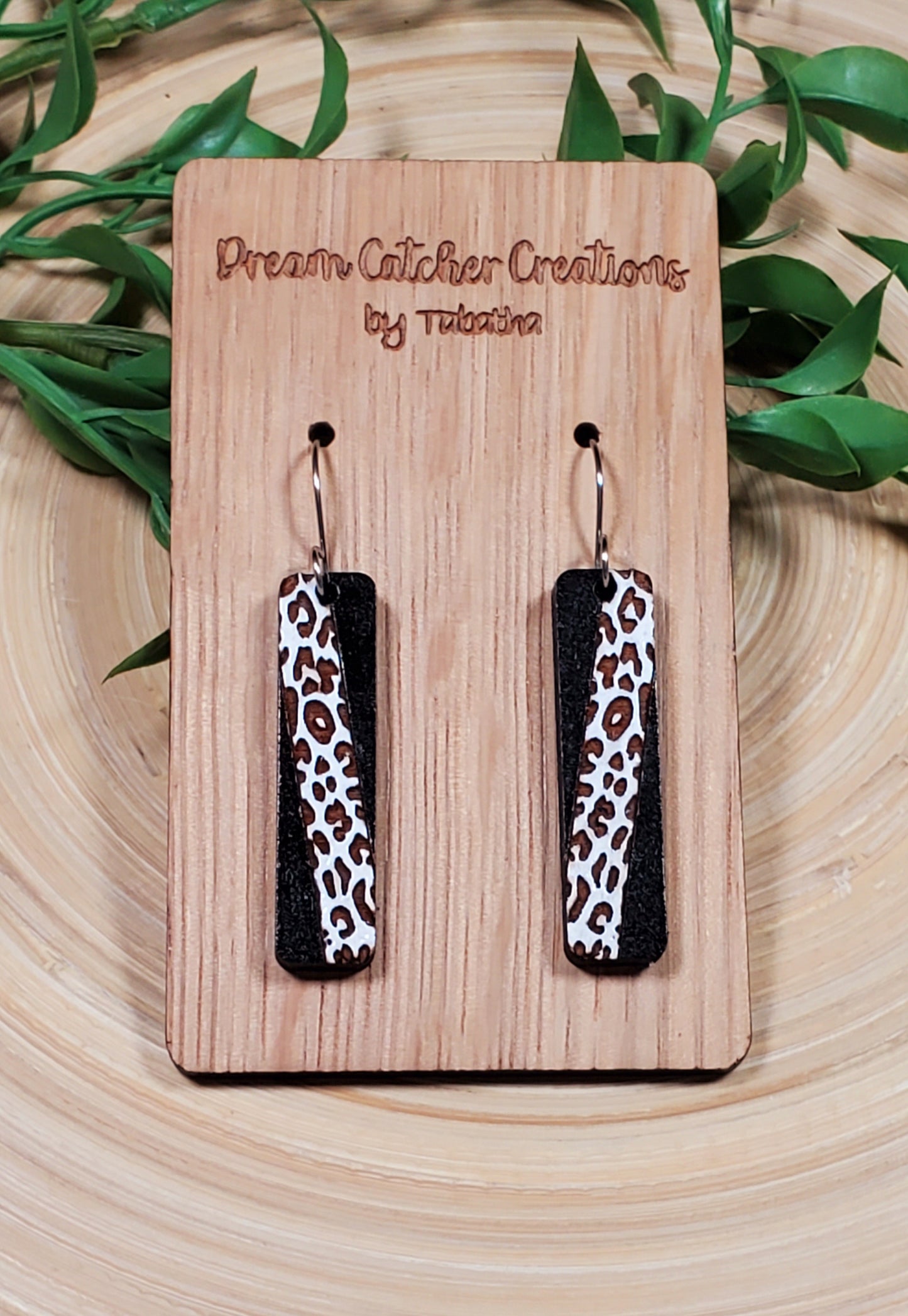 Animal Print Bar wood Earrings- Black & White