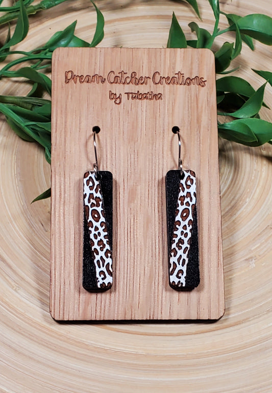 Animal Print Bar wood Earrings- Black & White