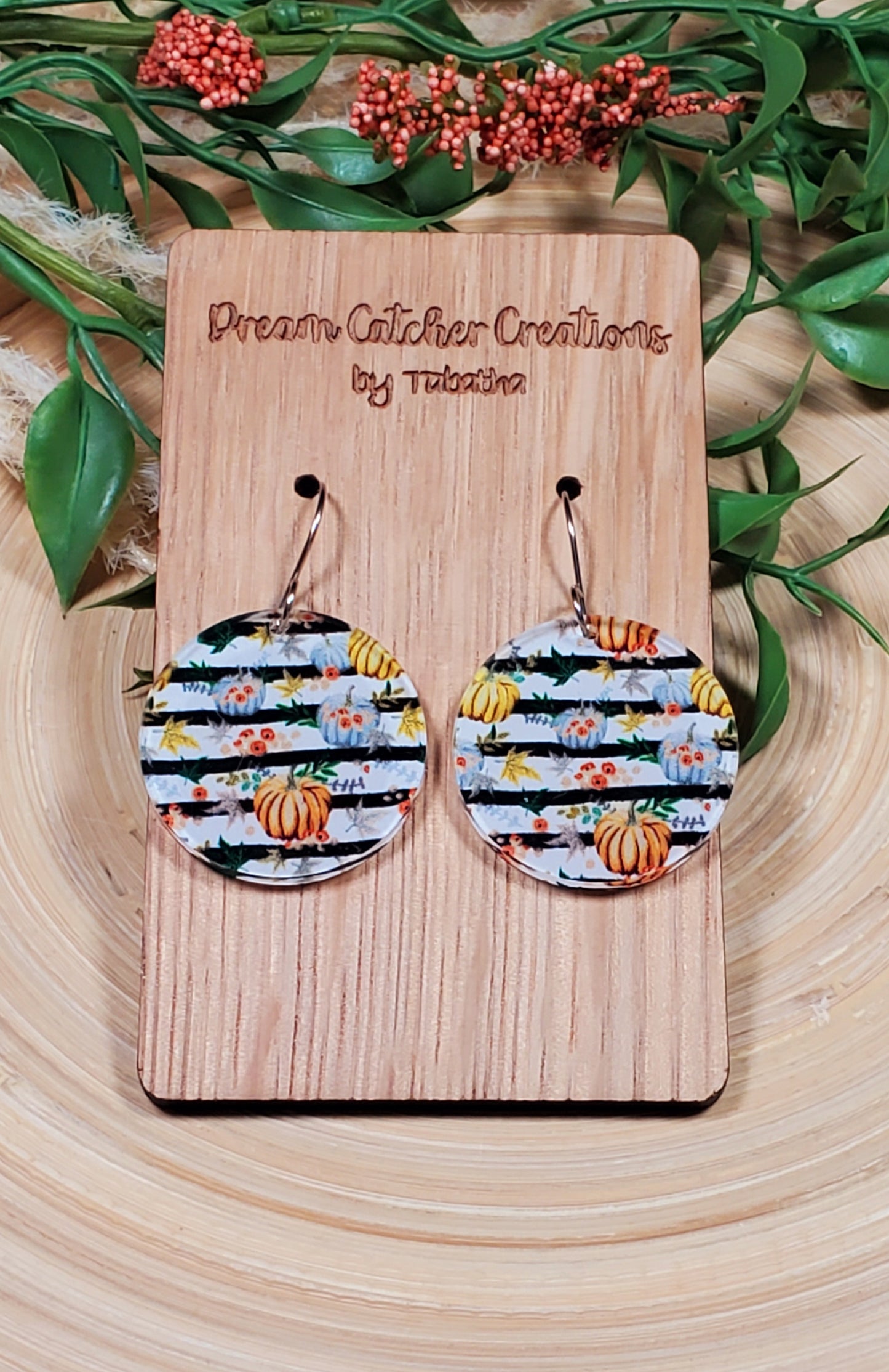 Pumpkins & Stripes Acrylic Earrings