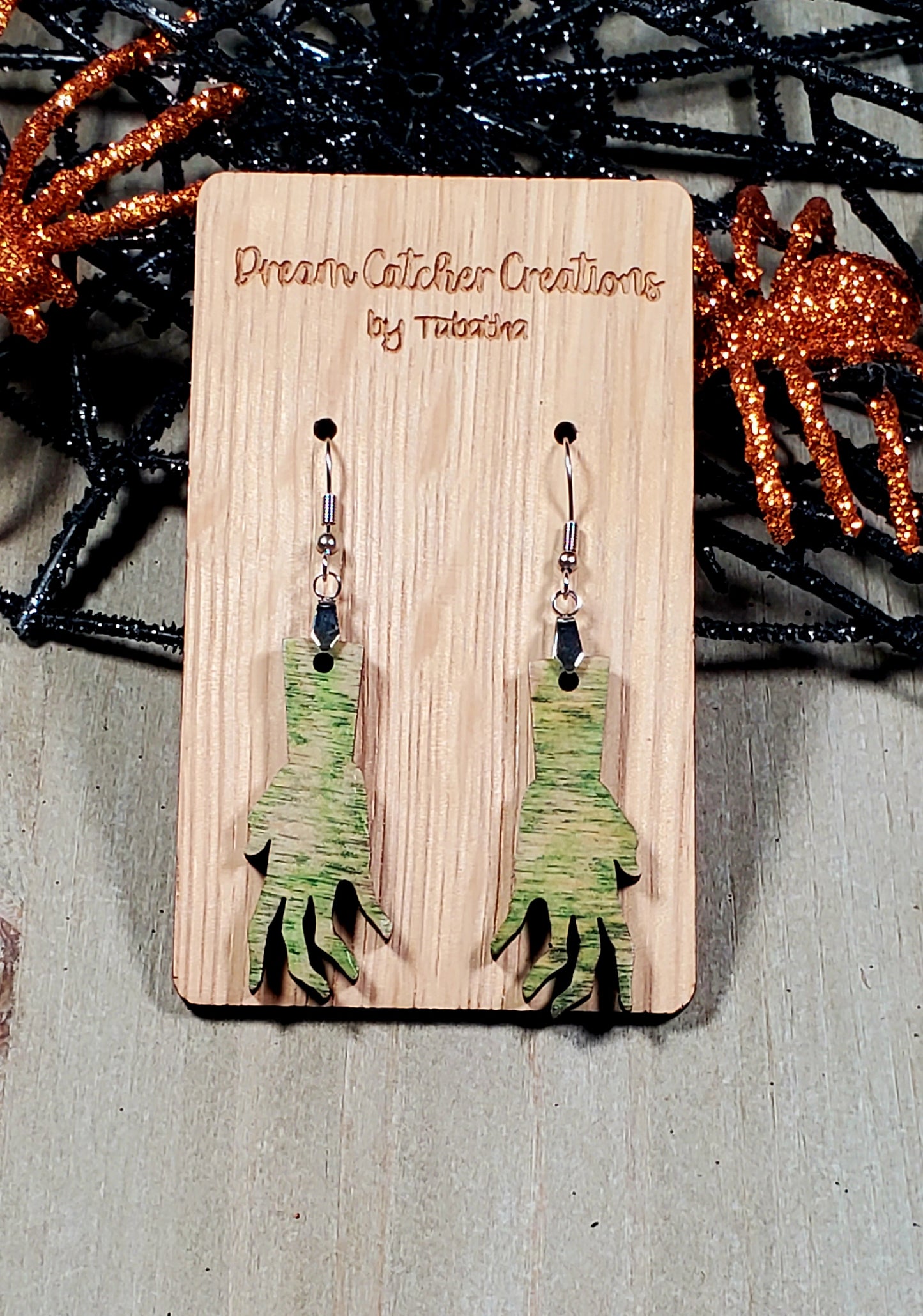 Zombie Hands Wood Earrings