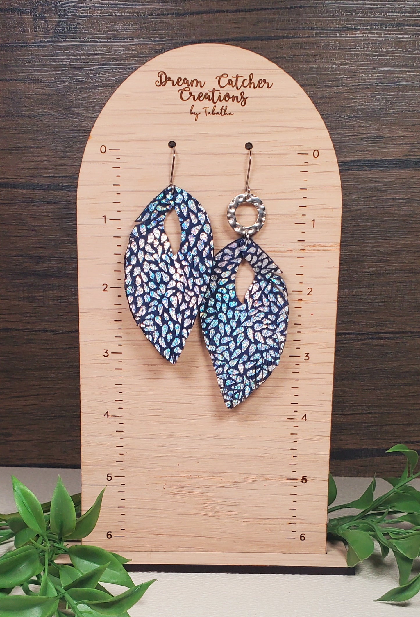 Sculpted Leaves Leather Earrings- Navy