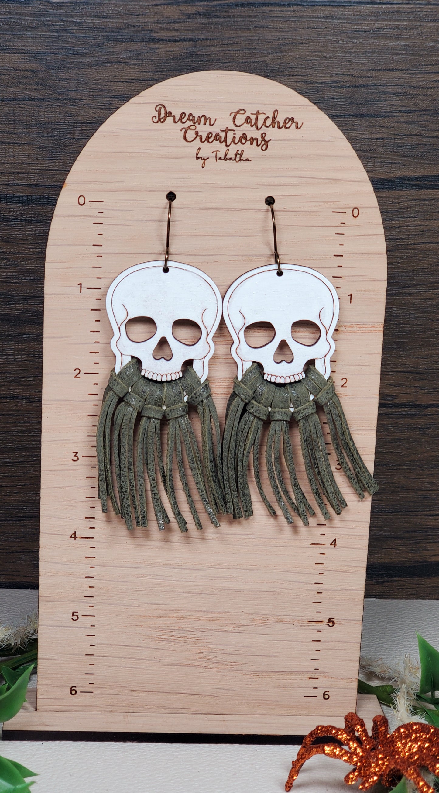 Full Fringe Wood Skulls- Army/Olive Green