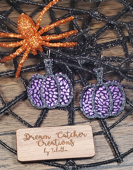 Pumpkin Leather Earrings- Purple & Black