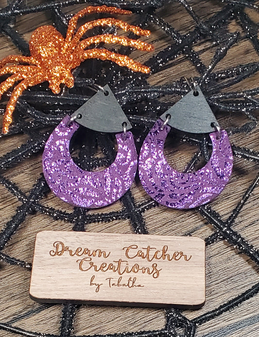 Crescent Drop Leather Earrings- Purple