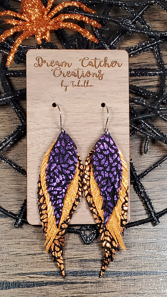 Layered Feathers Leather Earrings