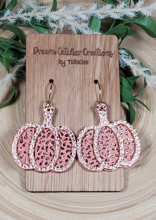 Pumpkin Leather Earrings- Pink & Rose Gold