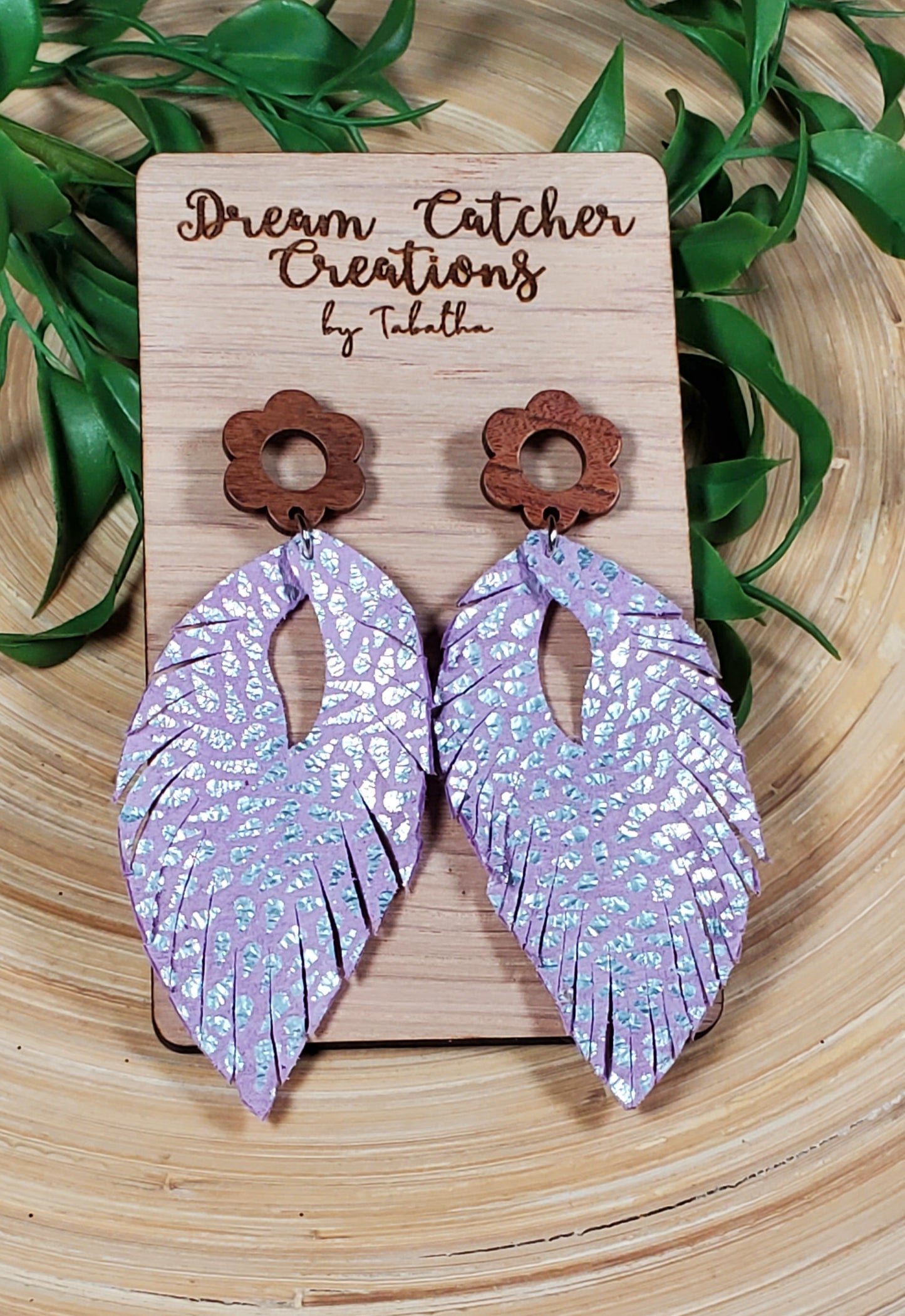 Sculpted Leaves Leather Earrings- Lavender