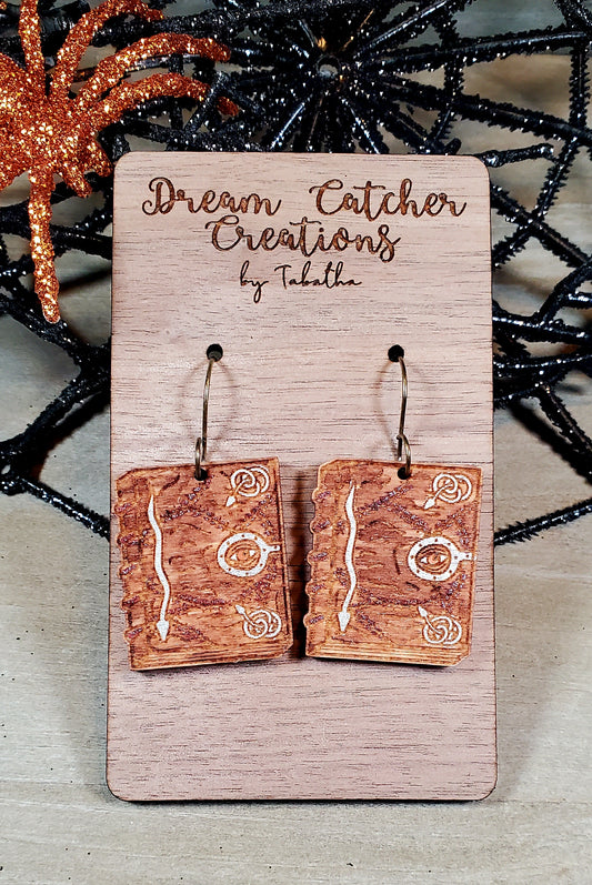 Witch Sisters Spell Boook Wood Earrings