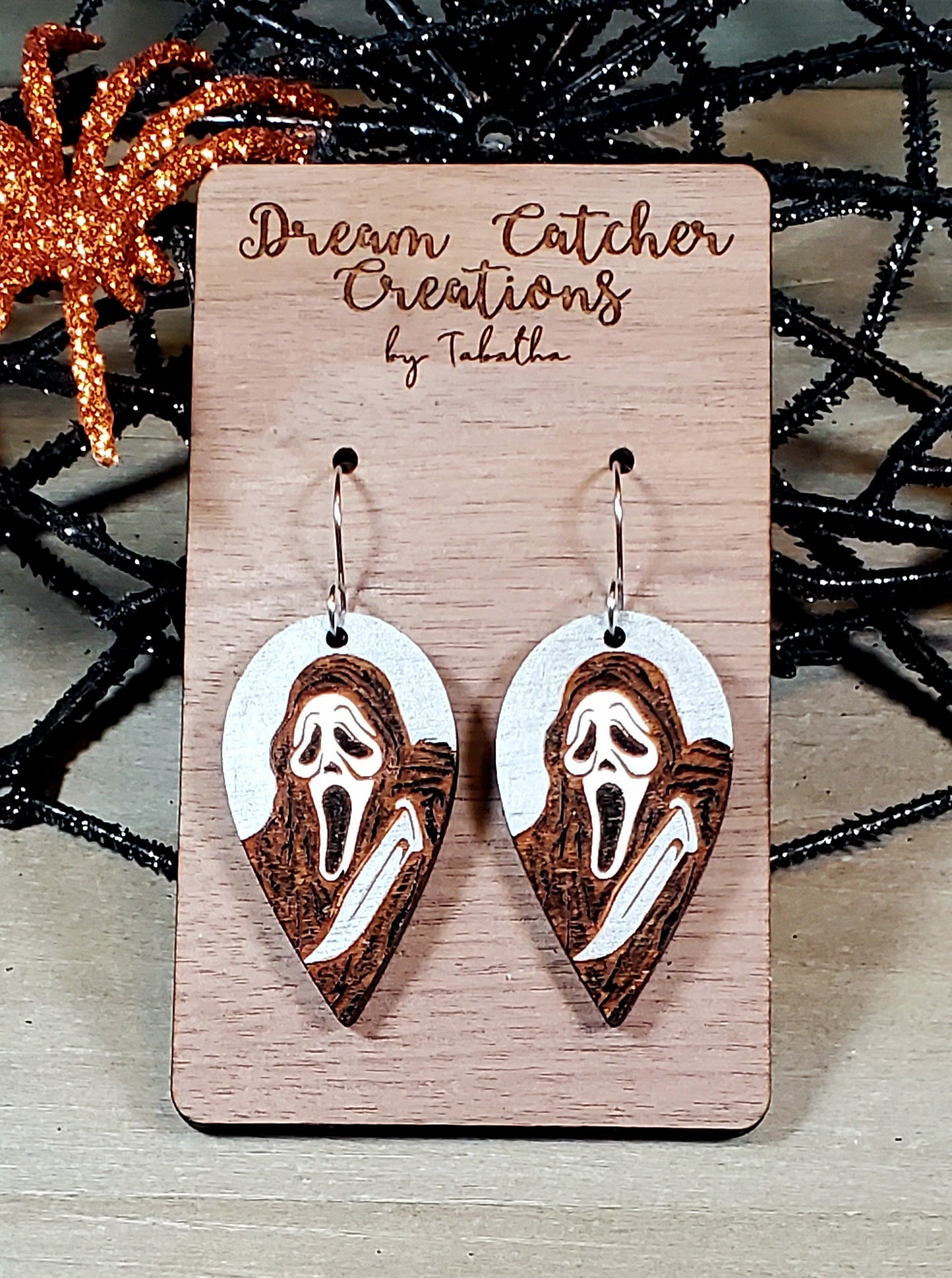 Ghostface Teardrop Wood Earrings