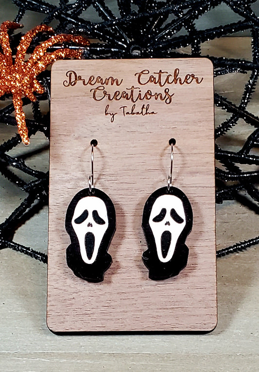 Ghost Face Mask Wood Earrings