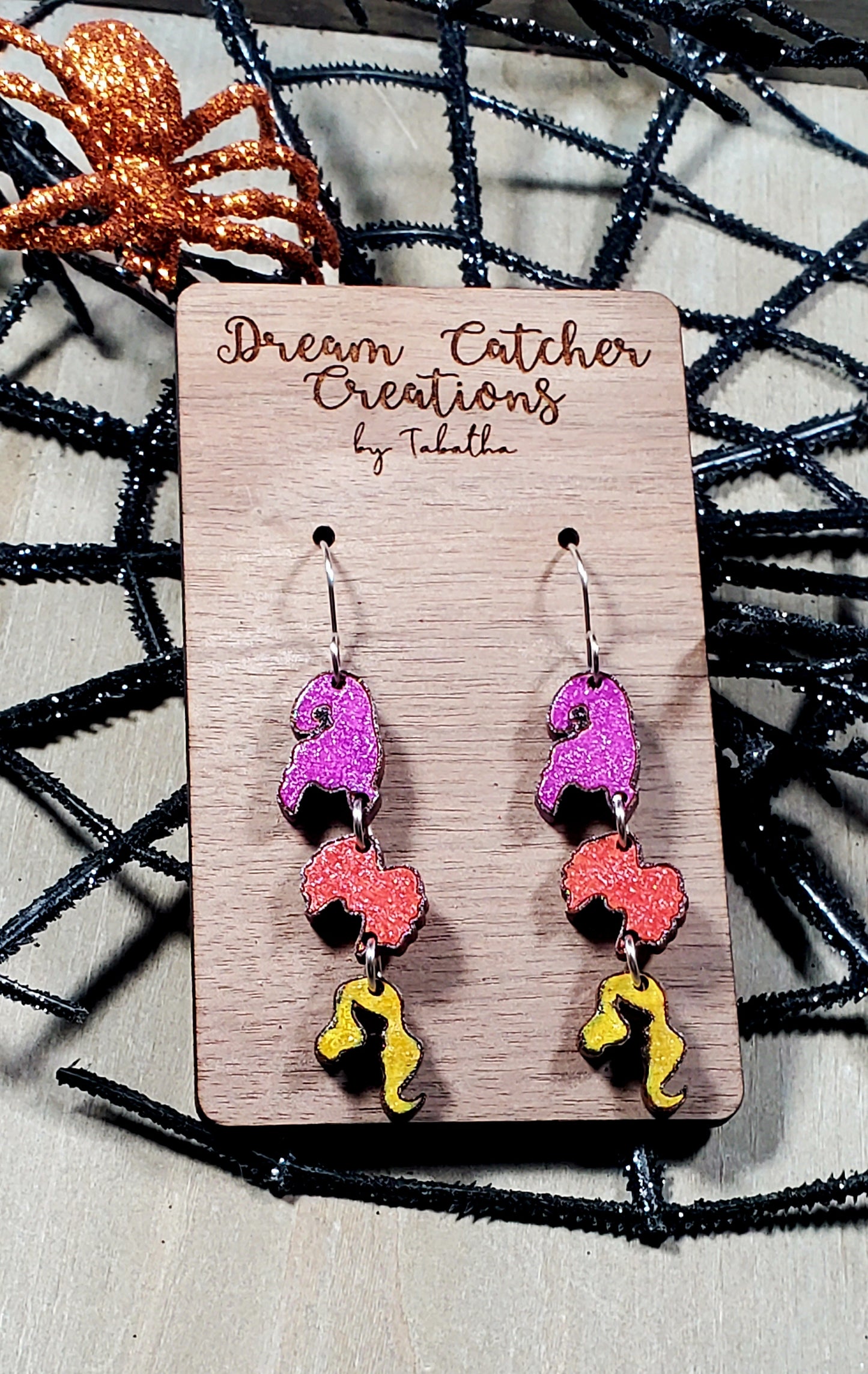 Witch Sisters Hair Wood Earrings