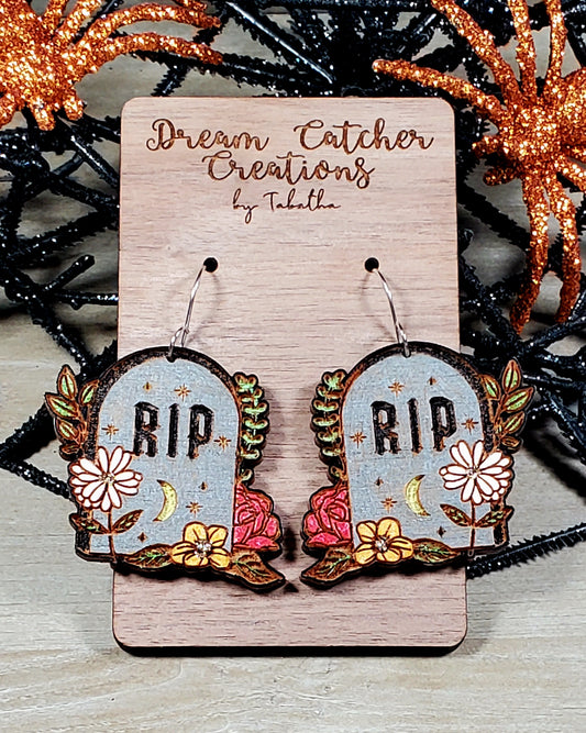 RIP Grave Wood Earrings