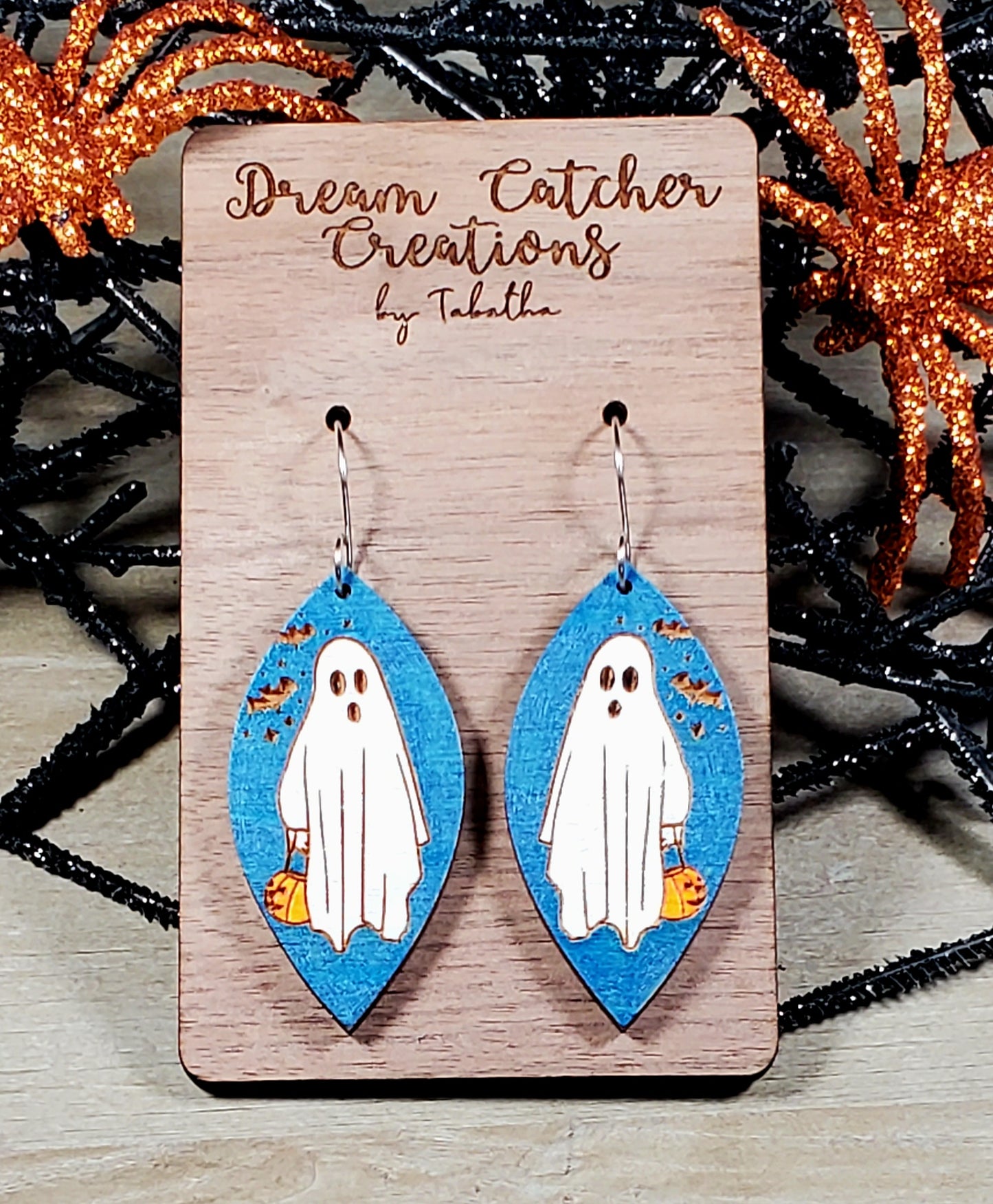 Trick or Treat Ghost Wood Earrings