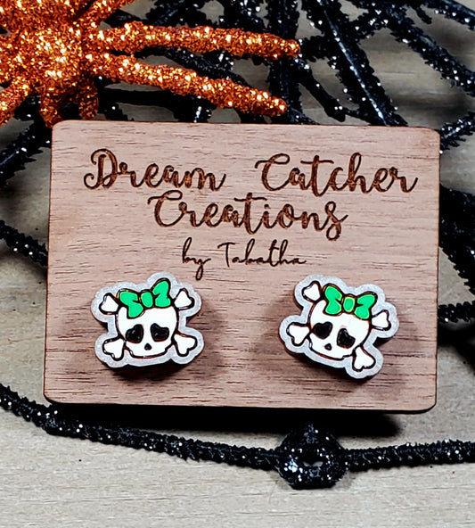 Crossbones Wood Studs- Green