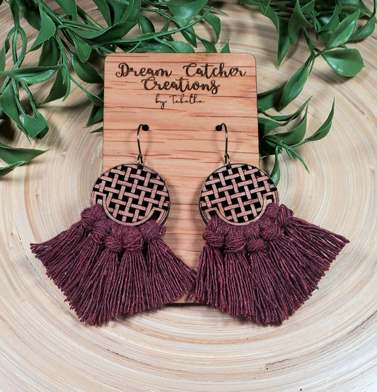 Burgundy Macramé Earrings