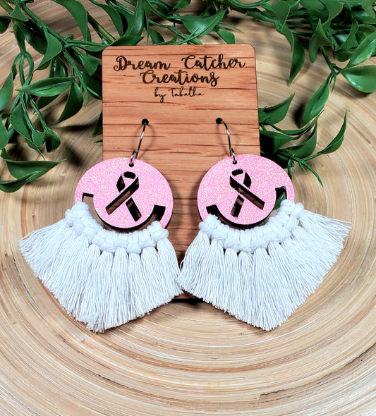 Pink Breast Cancer Awareness Macramé Earrings