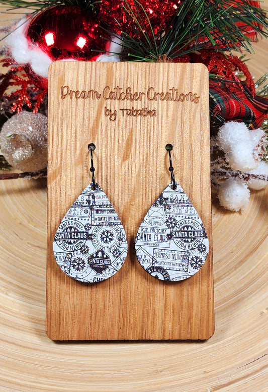 Santa Stamp Wood Earrings