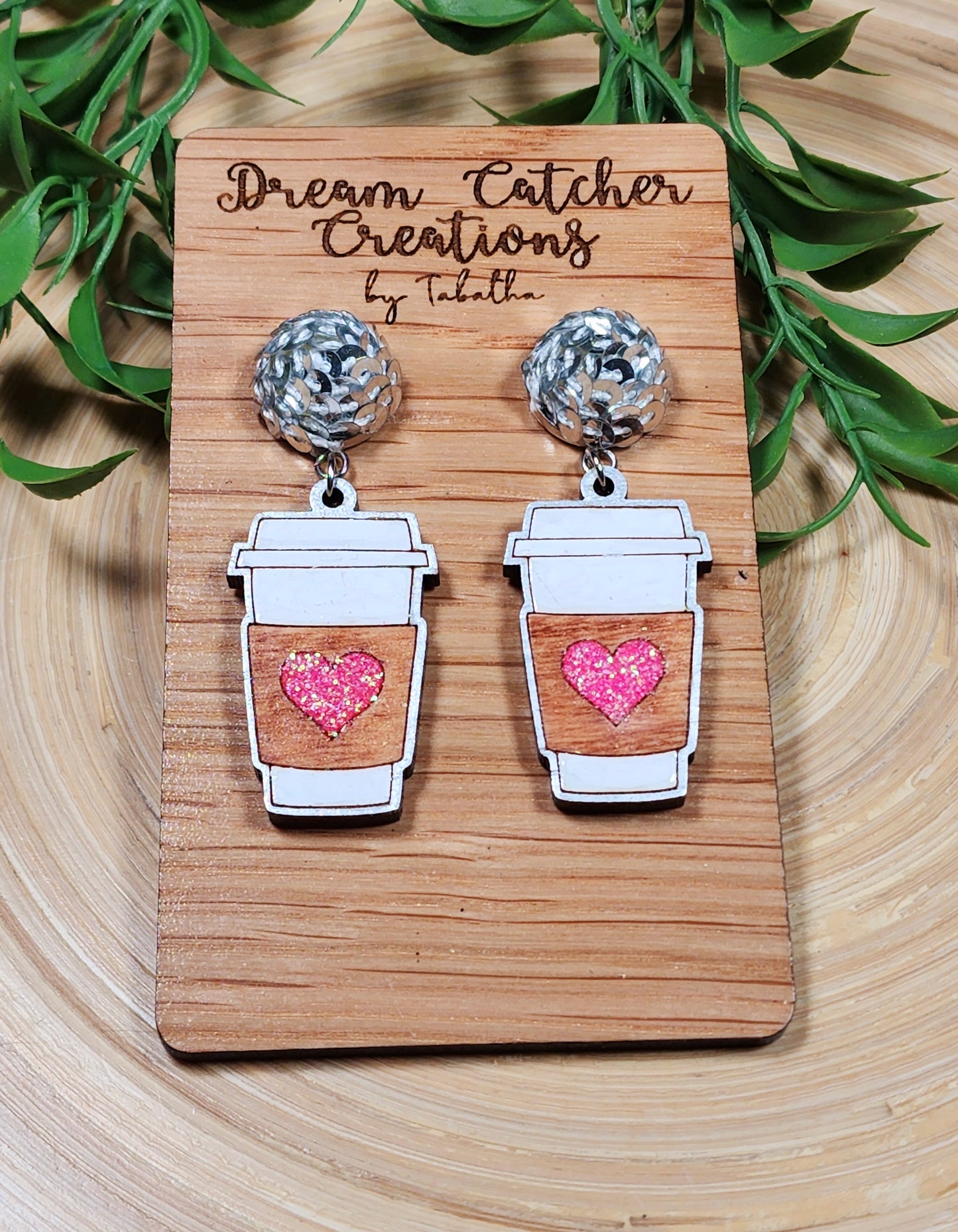 Hot Drink Heart Wood Earrings- 2 Options