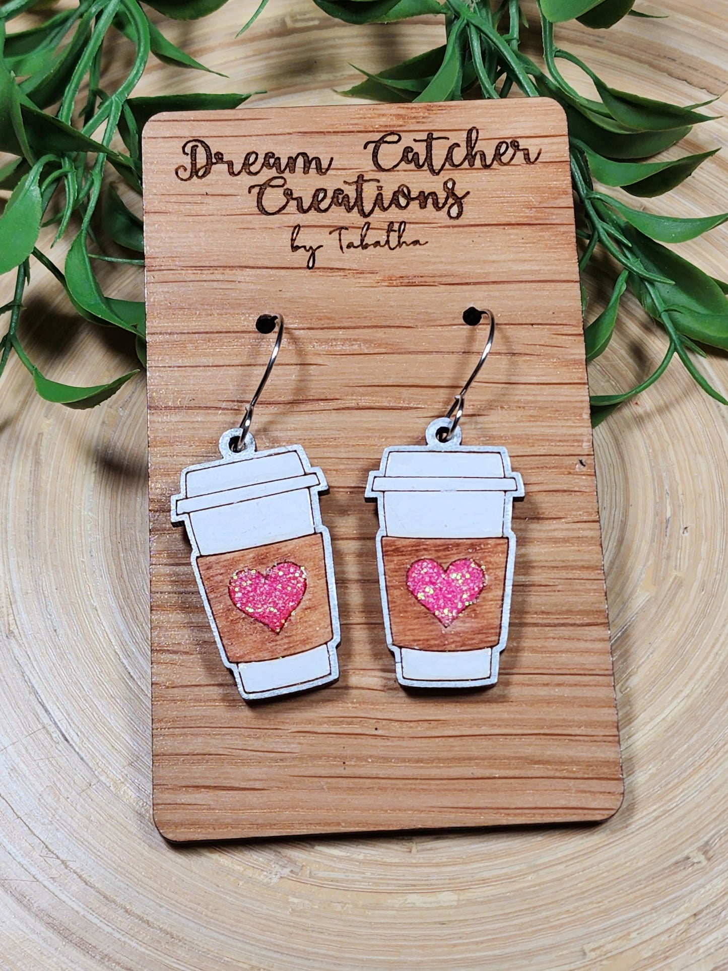 Hot Drink Heart Wood Earrings- 2 Options