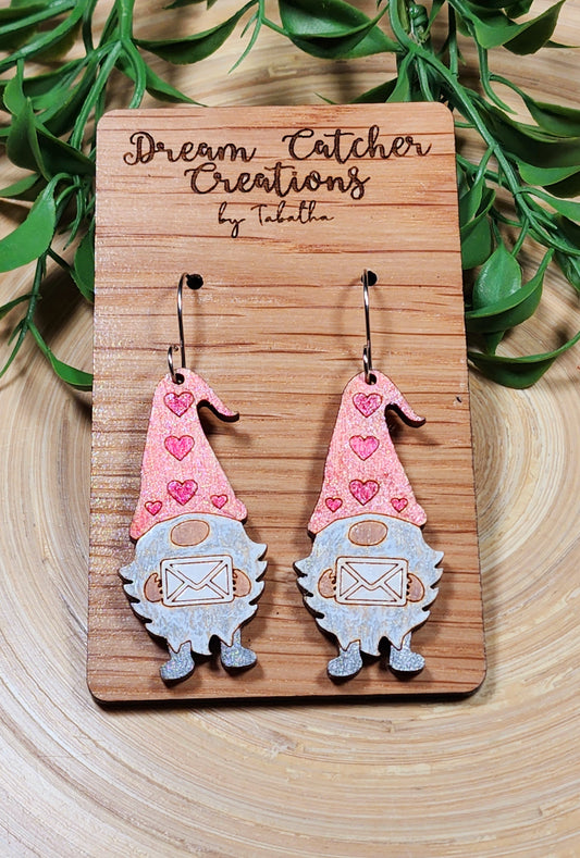 Valentine Gnome w/envelope Wood Earrings