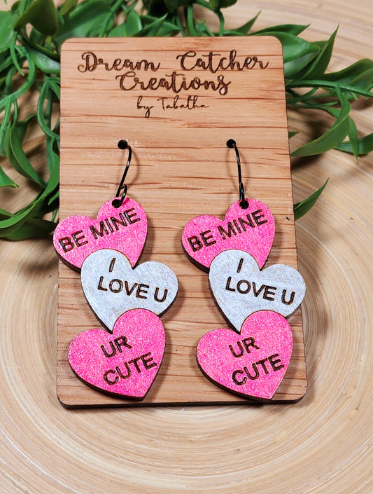 Conversation Hearts Wood Earrings